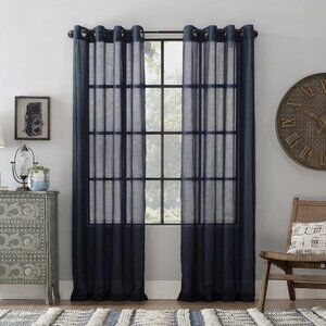 Archaeo Navy Blue Slub Textured Sheer 2 Grommet Curtain Panel Set 52" x 84"